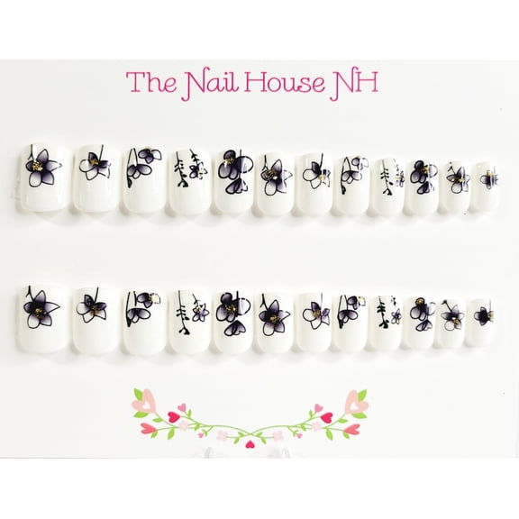 Water Lilies Extra Short Square Press-on Nails by The Nail House NH - 24 Pieces