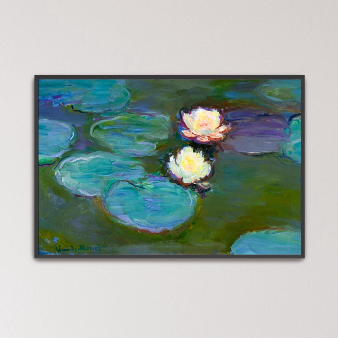 Water Lilies Floating On Pond Vintage Impressionist Botanical Poster ...