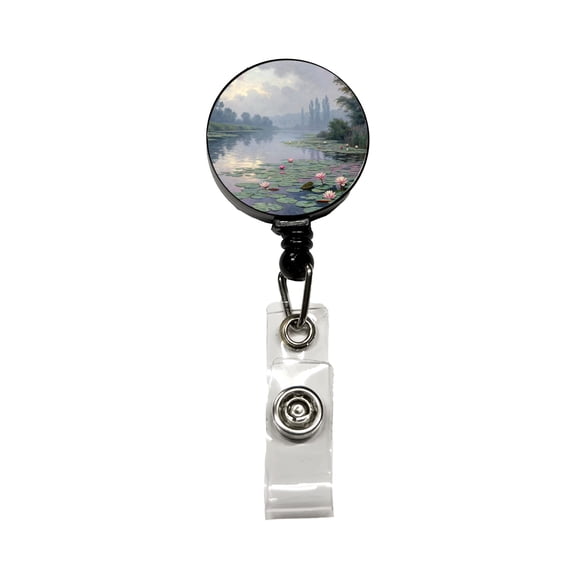Water Lilies Inspired By Claude Monet Beautiful Retractable Reel ID Badge Key Card Name Tag Holder with Clip