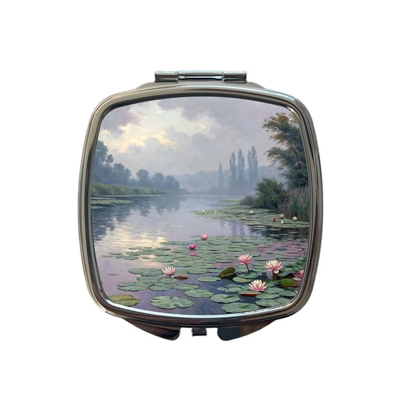 Water Lilies Inspired By Claude Monet Beautiful Travel Makeup Handbag Purse Small Pocket Compact Mirror