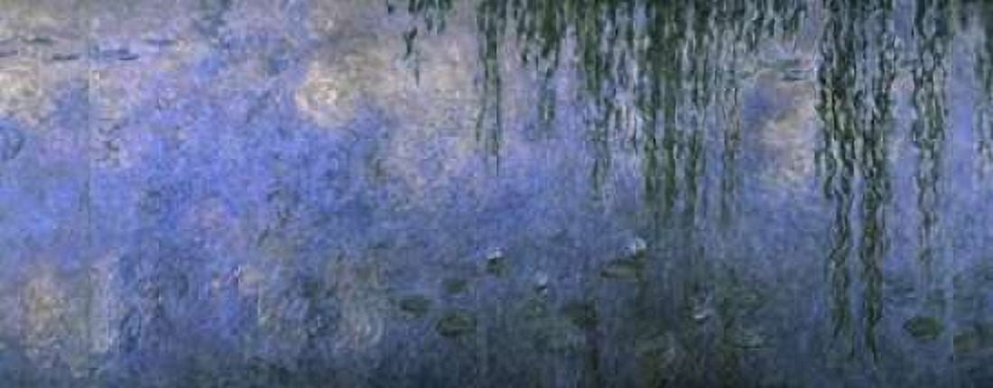Water Lilies Morning with Willows c 1918-26 - center panel Canvas Art - Claude Monet (24 x 48)