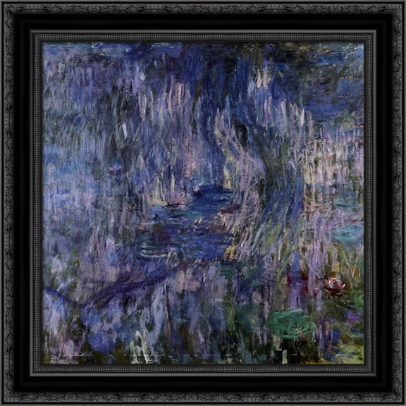 Water Lilies, Reflection of a Weeping Willows 20x20 Black Ornate Wood Framed Canvas Art by Monet, Claude