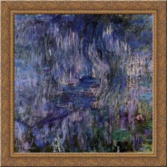 Water Lilies, Reflection of a Weeping Willows 20x20 Gold Ornate Wood Framed Canvas Art by Monet, Claude