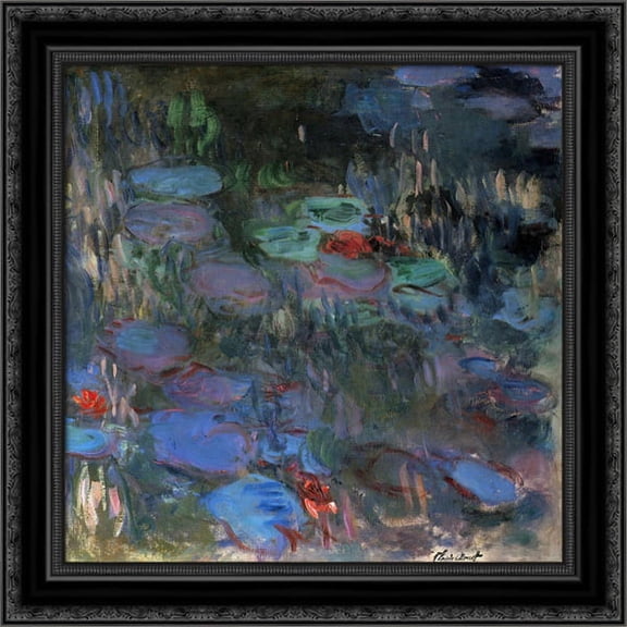 Water Lilies, Reflections of Weeping Willows (right half) 20x20 Black Ornate Wood Framed Canvas Art by Monet, Claude