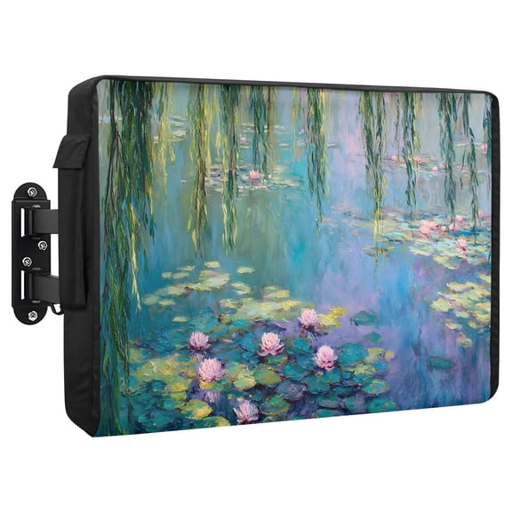 Water Lilies Waterproof Outdoor TV Cover, Flowers Pond Pads Willow Branches Outside Weatherproof TV Enclosures for 30 to 32 Inch LCD Television Shield Flat Screen Protectors