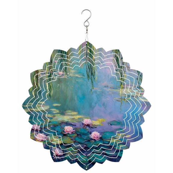 Water Lilies Wind Spinner for Garden Yard 8In, Flowers Pond Pads Willow Branches 3D Stainless Steel Kinetic Hanging Wind Spinners Rustproof Outdoor Decor for Lawn Patio Home