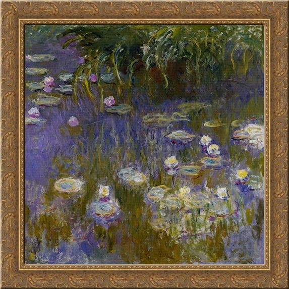 Water Lilies, Yellow and Lilac 20x20 Gold Ornate Wood Framed Canvas Art by Monet, Claude