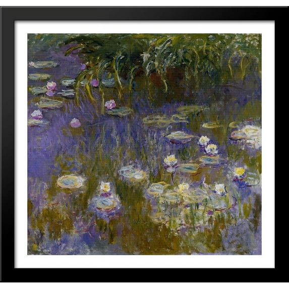 Water Lilies, Yellow and Lilac 30x28 Large Black Wood Framed Print Art by Claude Monet