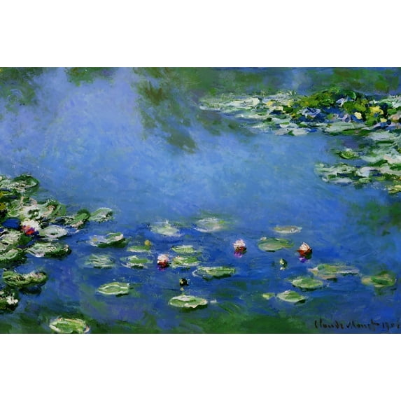 BUY ART FOR LESS Officially Licensed Water Lilies in Blue by Claude Monet Art Poster 36 x 24 Inch - Decorative Print - Poster Paper - Ready to Frame