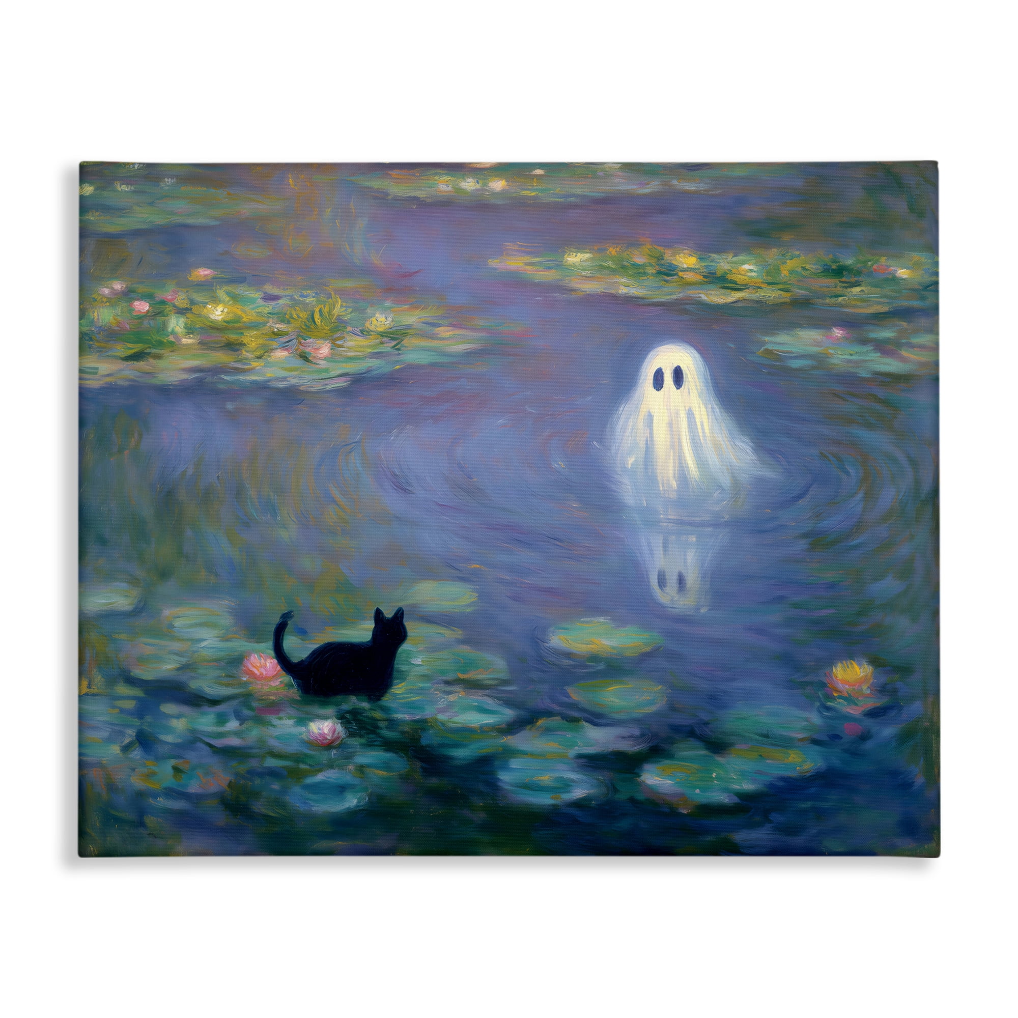 Water Lilies with Ghost & Kitty Canvas Wall Art, design by Arlington Prints