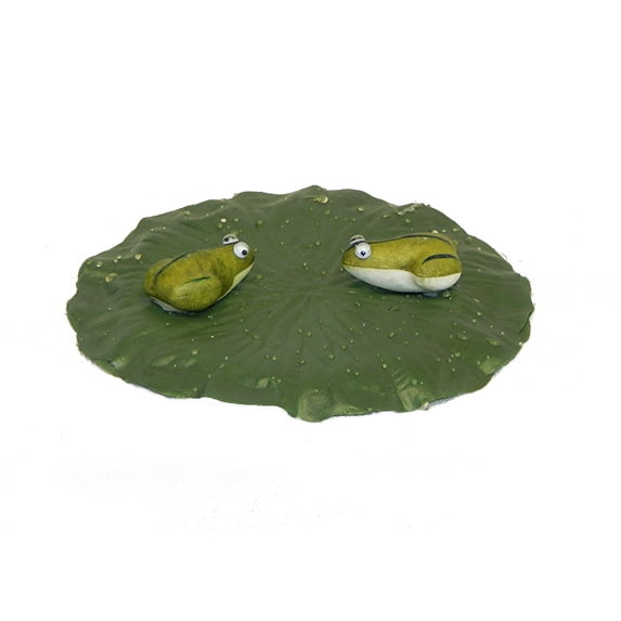 Water Lily Leaf 9in Artificial Polysilk Faux Fake Flower Plant Fake Floating Pad with 2 frogs for Craft Garden Outdoor Bouquet Arrangement Ceremony Wedding Wall Table Aisle Decor (Green, Set of 9)
