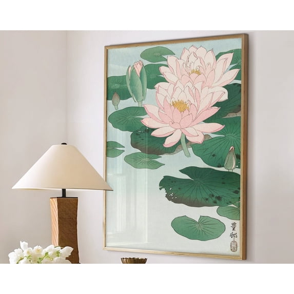 Water Lily Ohara Koson Floral Japanese Woodblock Ukiyo E Asian Japandi ...