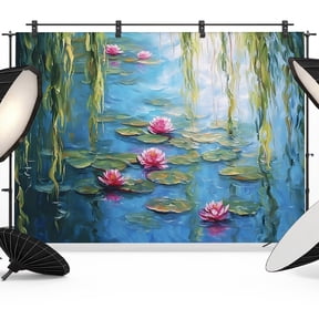 Water Lily Photography Backdrop 7x5FT, Lily Pads Willow Pond Lake Nature Zen Photo Backdrops, Background for Photography Studio Photo Studio Background, Back Drop for Photoshoot