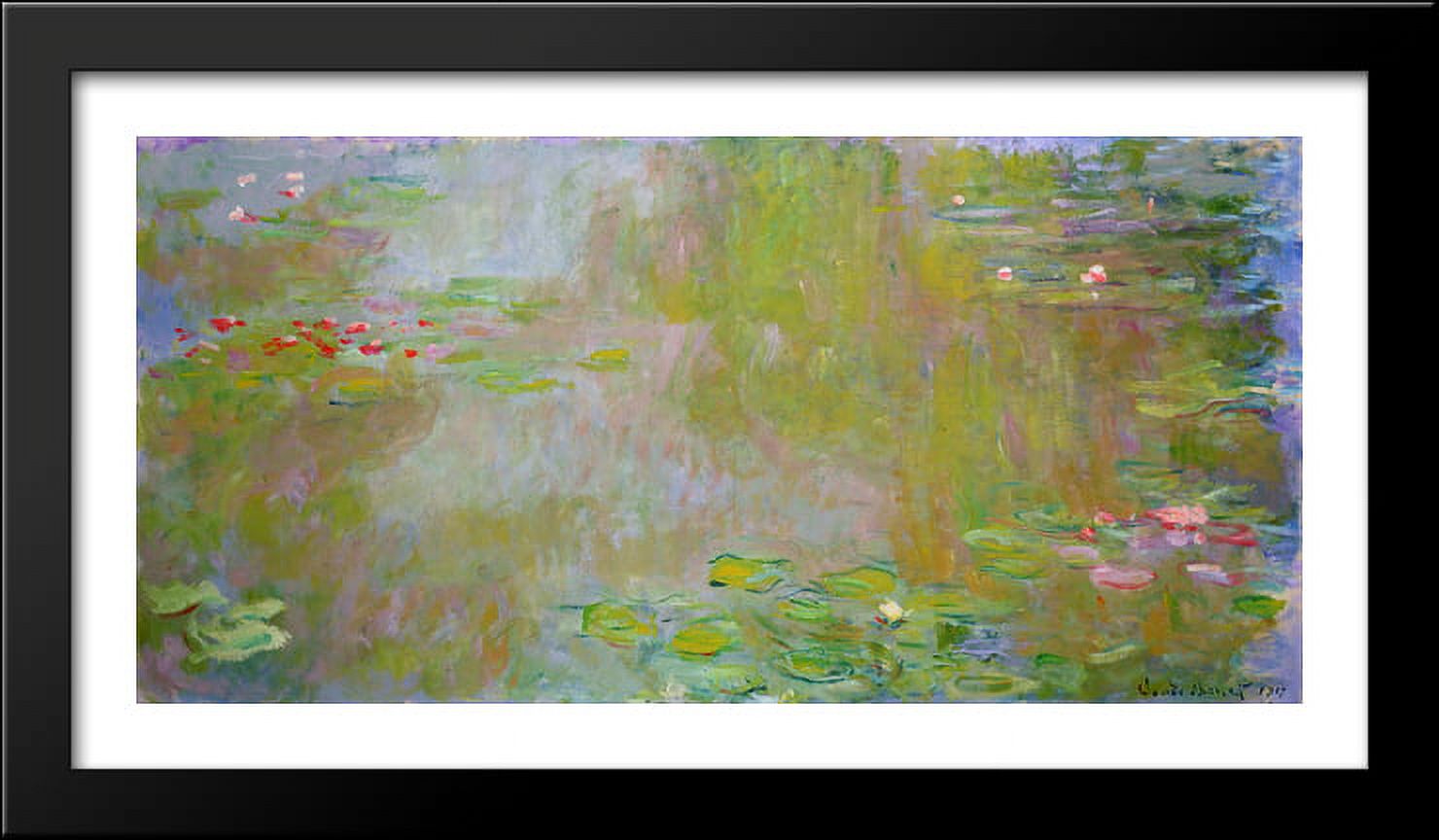 Water Lily Pond 40x22 Large Black Wood Framed Print Art by Claude Monet ...