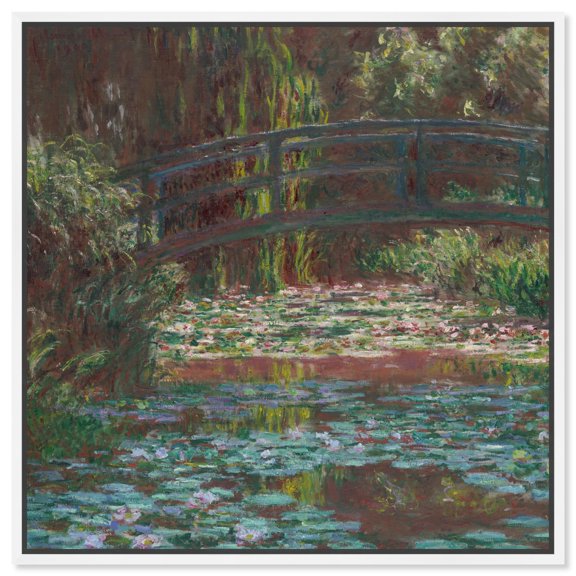 Water Lily Pond Canvas Pastel Landscape by Art Remedy, White Frame, 30 x 30