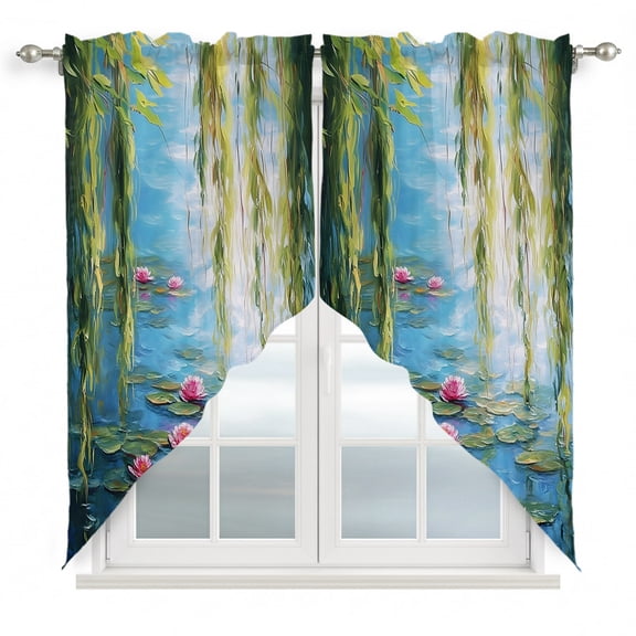 Water Lily Swag Valances for Windows 2 Pack Lily Pads Willow Pond Lake Nature Zen Swag Kitchen Curtains 63 Inches Long Rod Pocket Short Window Treatment for Kitchen Bathroom 36"x63"