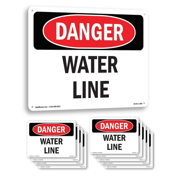 Water Line OSHA Danger Aluminum Sign 10 Inch x 7 Inch - 10 Pack