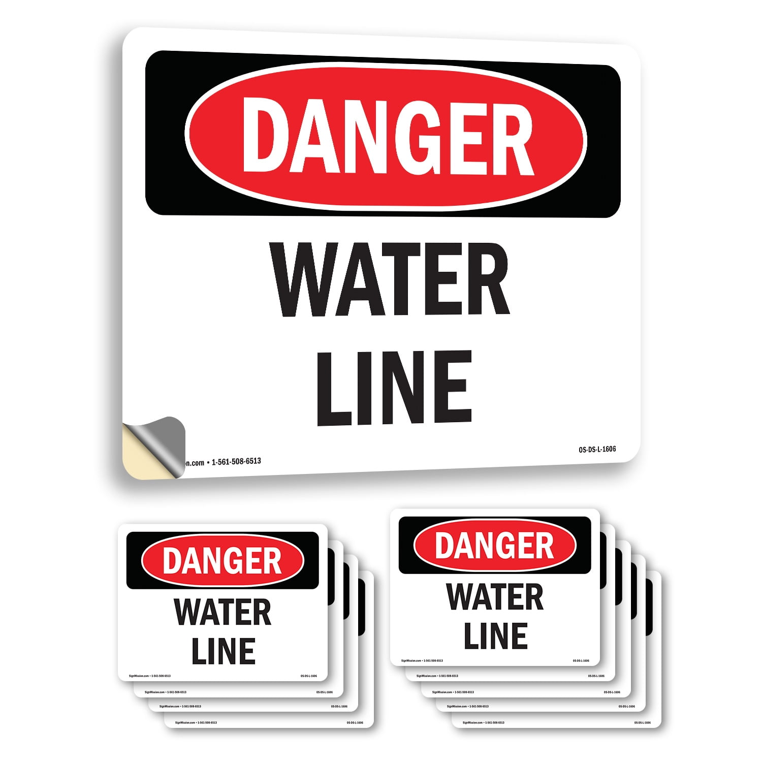 Water Line OSHA Danger Vinyl Decal Label 10 Inch x 7 Inch - 10 Pack ...