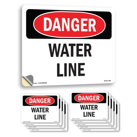 Water Line OSHA Danger Vinyl Decal Label 24 Inch x 18 Inch - 10 Pack