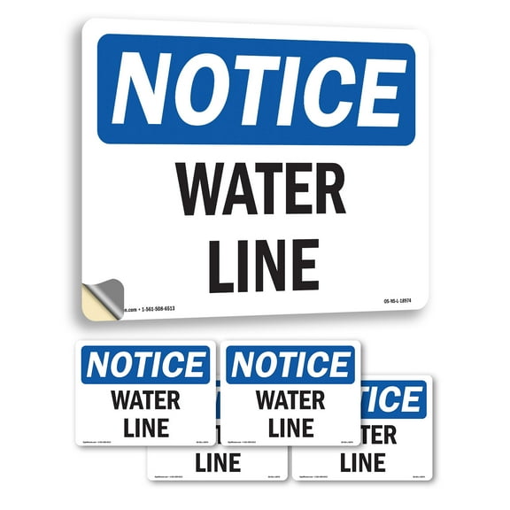 Water Line OSHA Notice Vinyl Decal Label 5 Inch x 3.5 Inch - 5 Pack