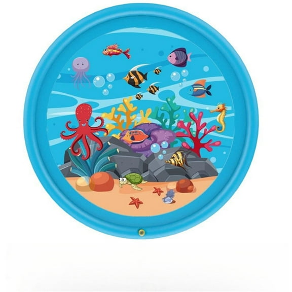 Water Mat Two Layer And Thickened Ocean Theme Round Sensory Play Mat Floating Fish For Child And Indoor Cats Durable And Easy To Clean