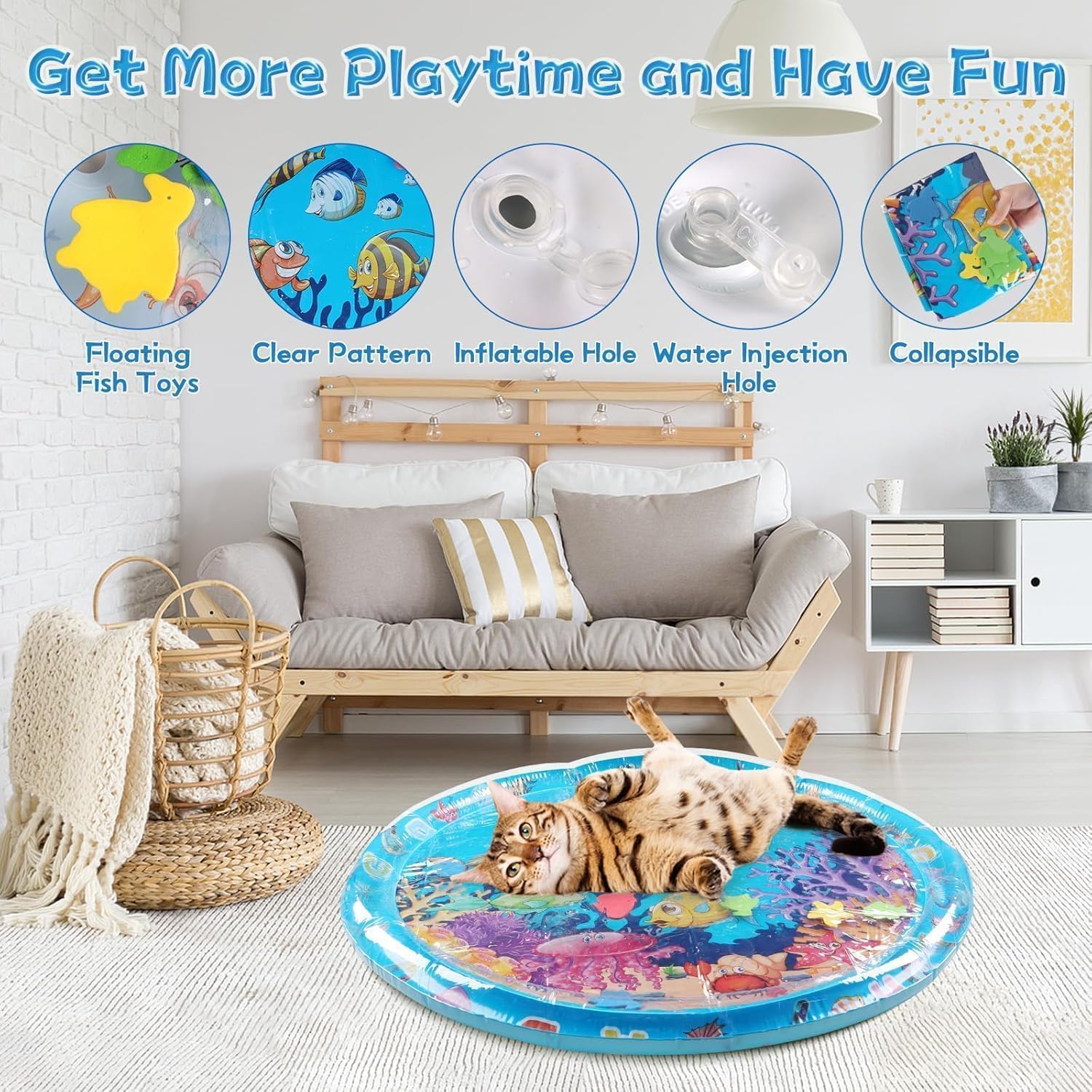 Water Mats, CatCooling Pad, Ocean-Themed Round Sensory Playmat for Cats ...