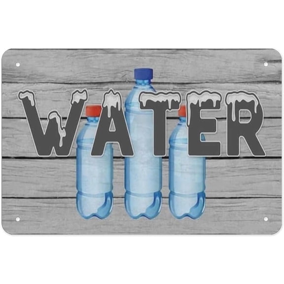 Water Metal Tin Sign, Gray Wood Style Drink Party Wall Decor, Summer Event Hanging Plaque, 8x12 Inch