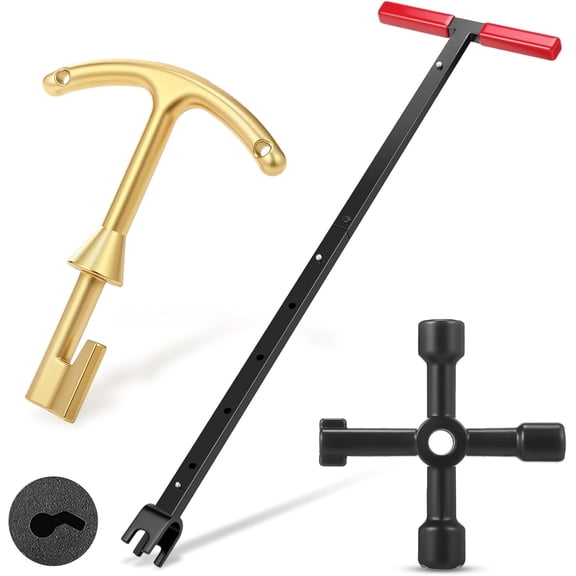 Water Meter Key 37 Inch Enforced Steel Wrench T-handle Adjustable Length 14-37 Inch with 4-way Multifunctional Universal Cross Tool Brass Water Meter Box Key for Curb Main Underground(Red)