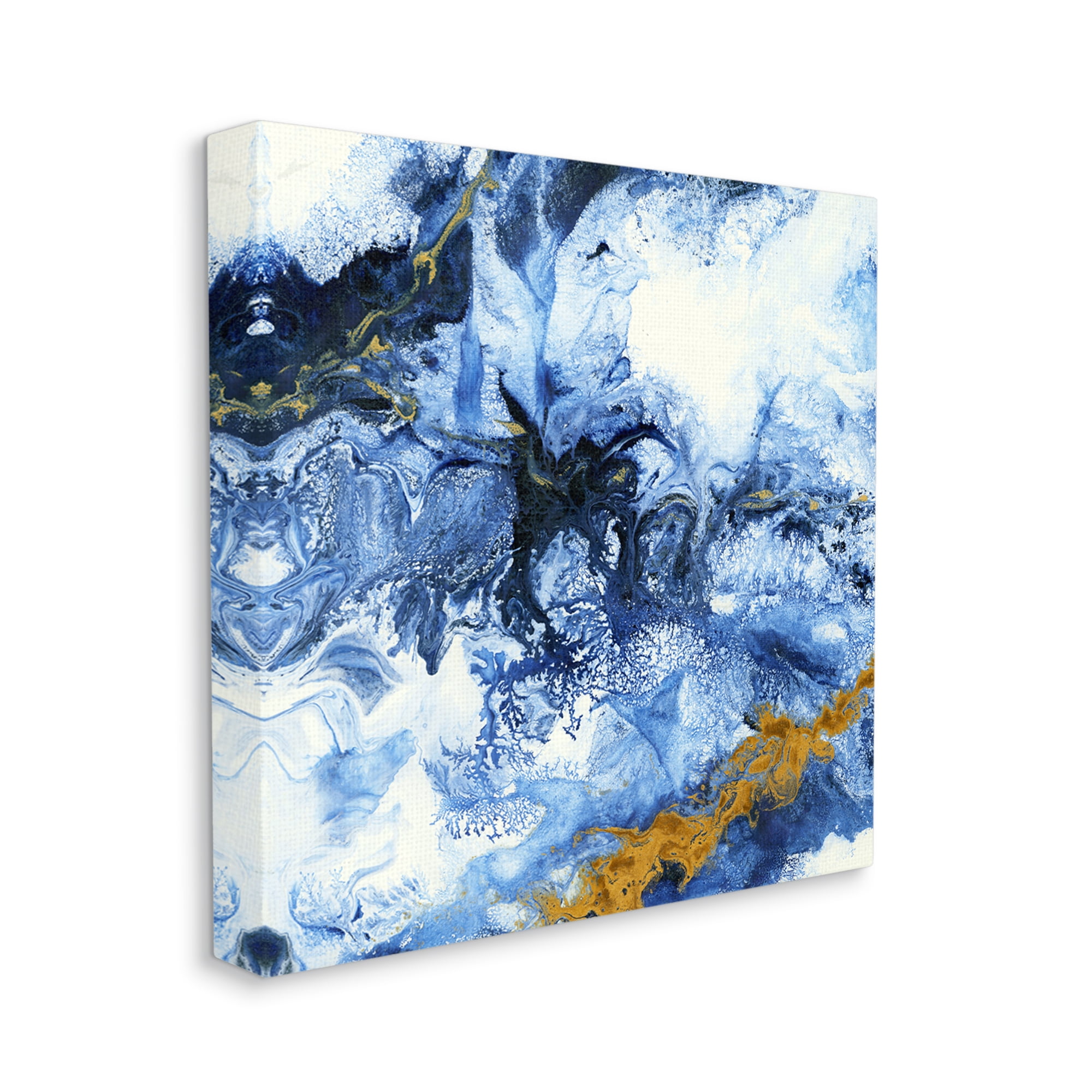 Water Movement Abstraction Fluid Yellow Blue Design Abstract Gallery-Wrapped Canvas Print Wall Art, 17x17