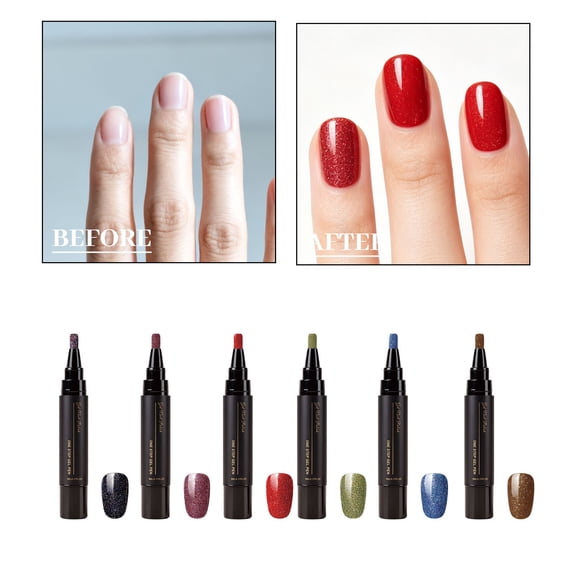 Water Nail Polish Pen Set, 6 Colors Shimmer Iridescent Air Dry Nail Art Pens, No Lamp Needed Precision Brush Tip 5ml