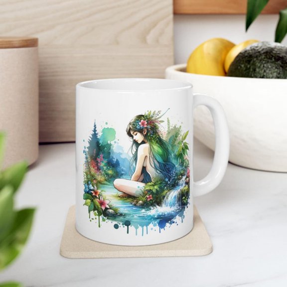 Water Nymph Ceramic Mug sy Floral effee Cup.