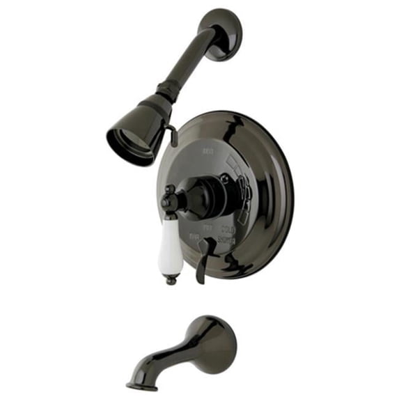 Water Onyx Pressure Balanced Tub & Shower Faucet with Porcelain Lever Handle and Vintage Spout