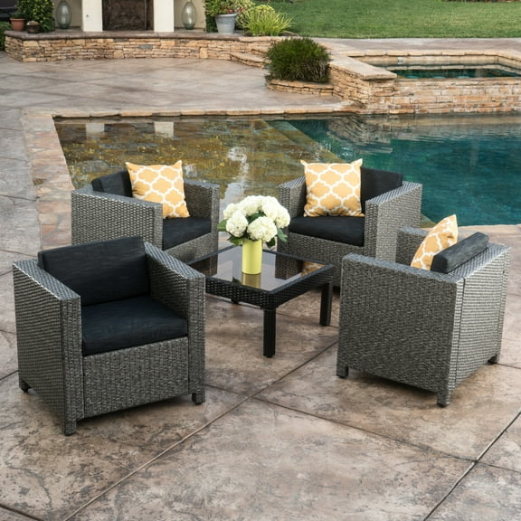 Water Outdoor Chairs, Black, 4pcs, With Extra Padding Cushions 4pcs Padded Cushions, 15.25"h Seat, 21.75"w X 19.5"d, Black