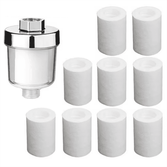 Water Outlet Purifier Kits Universal Faucet Filter Kitchen Bathroom Shower Household Filter PP Cotton Filter,1 * filter 10 * filter elements,White & Silver
