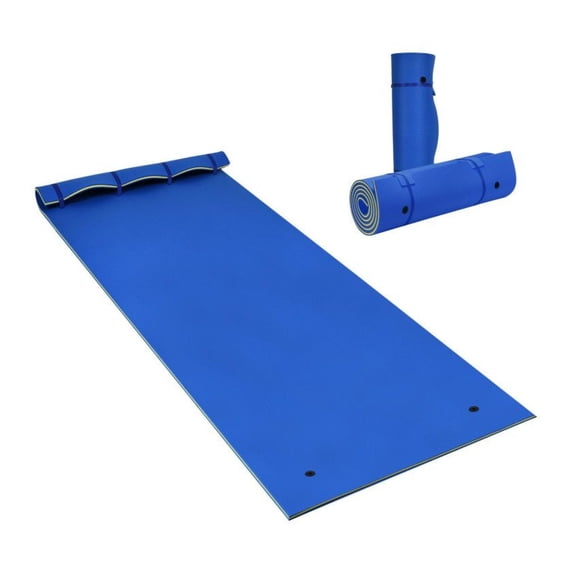 Water Pad 18' x 6' - XPE Foam Floating Mat for Lakes & Sea - 1222lbs Capacity - Roll Up Water Mat with Bungee Tethers - Yellow/Blue