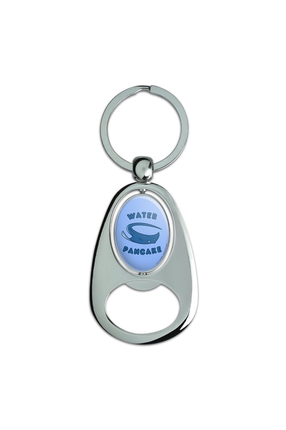 Water Pancake Stingray Funny Humor Keychain Chrome Metal Spinning Oval Bottle Opener