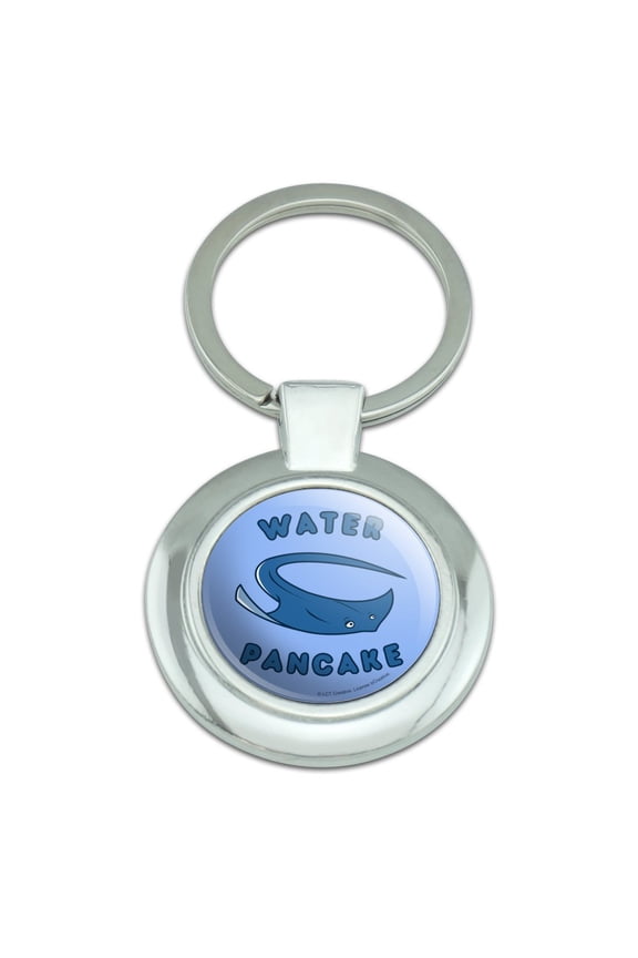 Water Pancake Stingray Funny Humor Keychain Classy Round Chrome Plated Metal