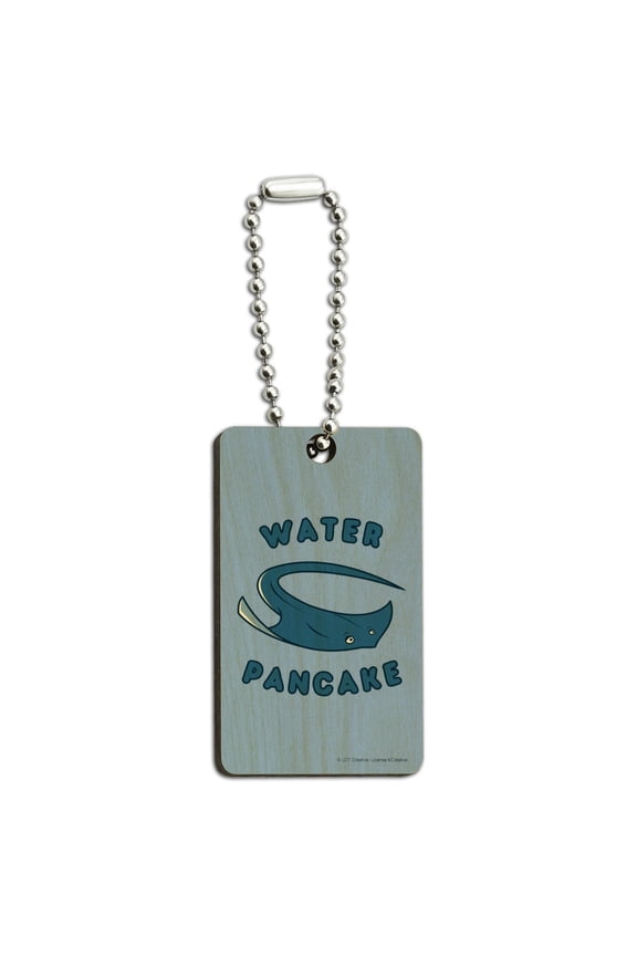 Water Pancake Stingray Funny Humor Wood Wooden Rectangle Keychain Key Ring