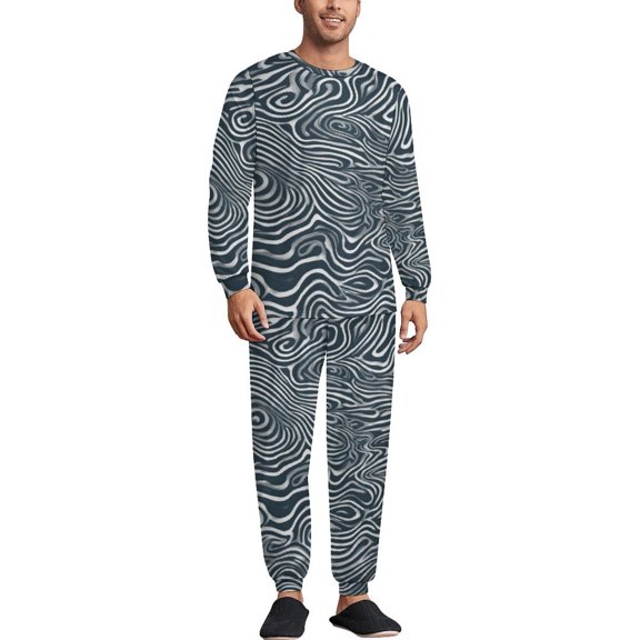 Water Pattern Men's Pajama Set Sleepwear Pjs Lightweight Long Sleeve Crewneck Shirts and Bottoms Soft Comfy Sleep Sets L