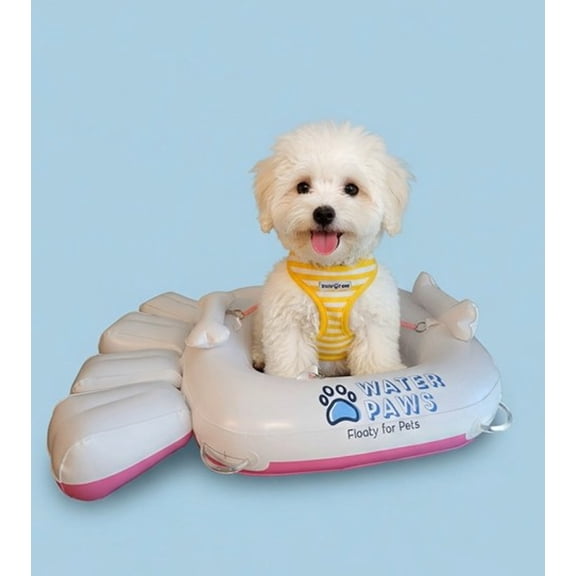 Water Paws Floaty Inflatable Dog Float - Teacup Breed Size- White/Pink