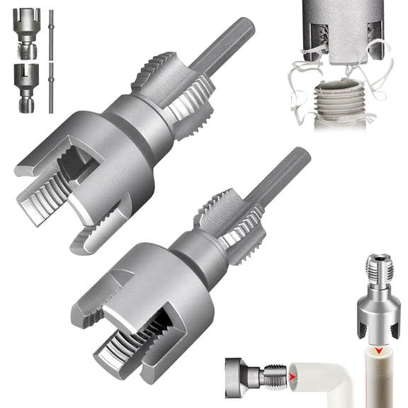 Water Pipe Internal and External Integrated Threader, 1/2" and 3/4" Integrated Internal & External Pipe Threading Tool for Electric Drill, PVC Pipe Threader