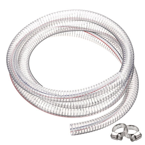 Water Pipe Line Tubing, 1" ID. x 1-1/4" OD. 10 ft Wire Vinyl Tube with 2 Clamps