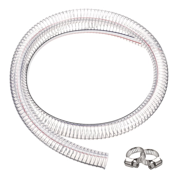 Water Pipe Line Tubing, 1" ID. x 1-1/4" OD. 3 ft Wire Vinyl Tube with 2 Clamps