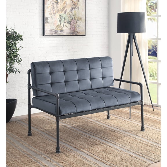 Gray Metal Loveseat with Velvet | Ideal for Contemporary Home Interiors