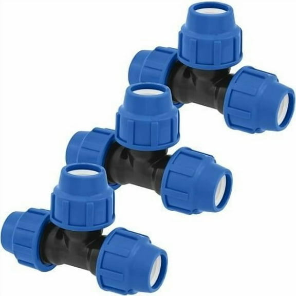 Water Pipe Tee Fittings, 25mm x 25mm x 25mm, PN16 Compression Pipe Fittings, Connectors Compatible with PE80 and PE100 Polyethylene Pipes, 3pcs