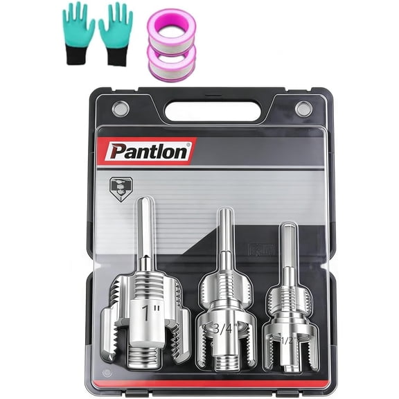 Water Pipe Threader Tool Set 4 in 1, Carbon Steel 1/2 3/4 1 Inch, Corrugated Internal External Threading Cutting Wrench Kit