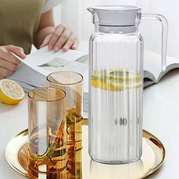 Water Pitcher 1.5l Glass-Like Clear Bpa-Free Plastic Pitcher with Lid & Handle - Leakproof for Iced Tea, Lemonade, Juice, Infused Water - Fridge Safe, Dishwasher Safe (100°C/212°F) Drink Pitcher