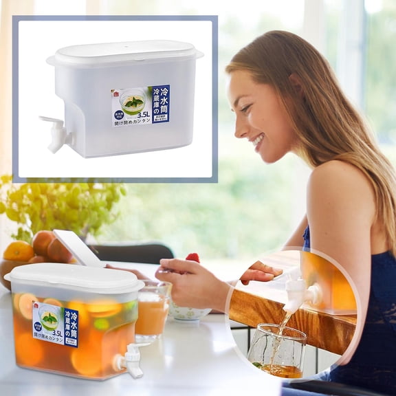 Water Pitcher for Fridge, Plastic Water Pitcher, Drink Dispenser, Plastic Pitcher with Lid, 3.5L, Water Container for Fridge, Spigot Outlet, White, 11X8X7 in, 1 Pc