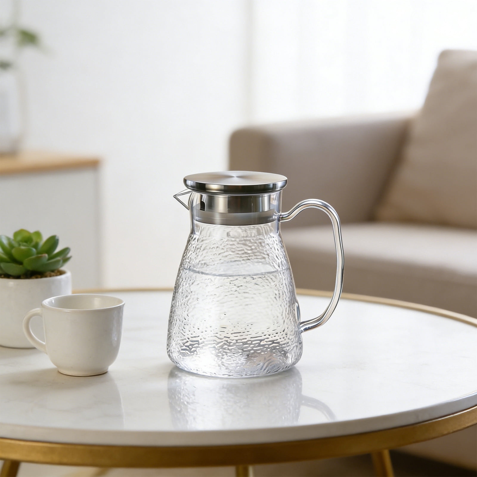 Water Pitcher Glass Pitcher with Lid and Handle,Heat/Cold Resistant ...