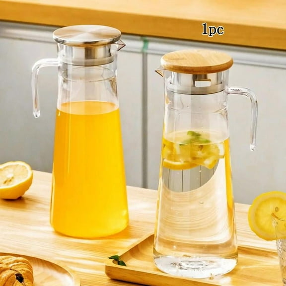 Water Pitcher with Lid (1 Count) - Large Capacity for Juice/Beer/Bubble Tea, Summer Drinkware & Essentials, Kitchen Accessories/Gadgets, Great Summer Gift